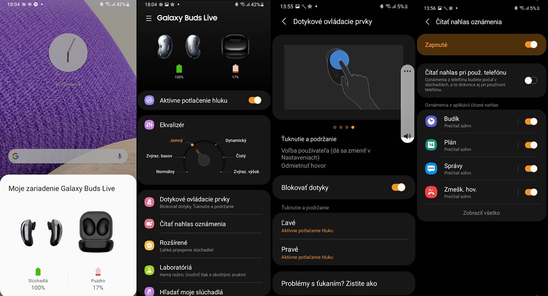 Prostredie aplikácie Galaxy Wearable na Google Android – Samsung Galaxy Buds Live 