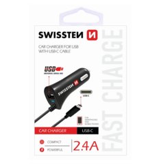 Autonabíjačka Swissten USB-C 2.4A - čierna