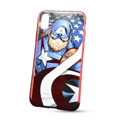 Puzdro Marvel TPU iPhone X/Xs Captain America vzor 004 (licencia) - červené chrome