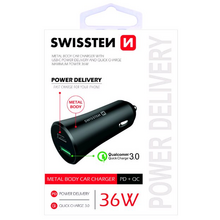 Autonabíjačka Swissten 36W Quick Charge 3.0 18W + 18W iPD technológia Čierna
