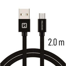 Micro USB Kábel Swissten opletený, Quick charge, 3A, 2m - čierny