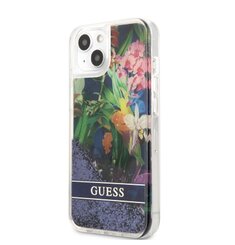 Guess Liquid Glitter Flower Zadní Kryt pro iPhone 13 mini Blue