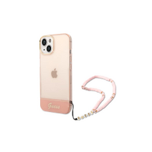 Guess case for iPhone 14 6,1&quot; GUHCP14SHGCOHP pink hardcase Translucent Pearl Strap