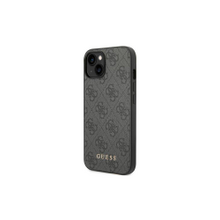 Guess case for iPhone 14 Pro 6,1&quot; GUHCP14LG4GFGR gray Basic PC/TPU 4G PU case Gold Logo