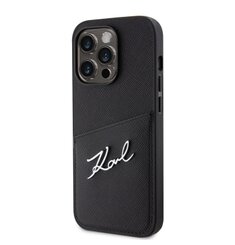 Karl Lagerfeld Saffiano Card Slot Metal Signature Zadní Kryt pro iPhone 14 Pro Black