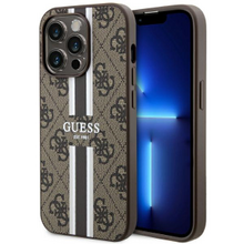 Guess case for iPhone 14 Pro 6,1&quot; GUHMP14LP4RPSW brown harcase Magsafe 4G Printed Stripes