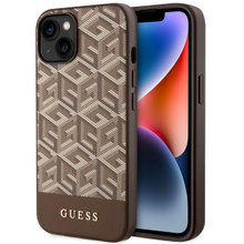 Guess case for iPhone 14 Plus 6,7&quot; GUHMP14MHGCFSEW brown harcase Magsafe Gcube PU Stripes