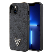 Guess PU 4G Strass Triangle Metal Logo Zadní Kryt pro iPhone 15 Black