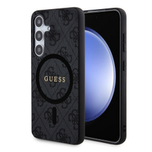 Guess PU Leather 4G Colored Ring MagSafe Zadní Kryt pro Samsung Galaxy S24 Black