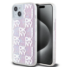 DKNY Liquid Glitter Checkered Pattern Zadní Kryt pro iPhone 15 Pink