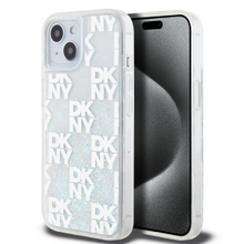 DKNY Liquid Glitter Checkered Pattern Zadní Kryt pro iPhone 15 Transparent