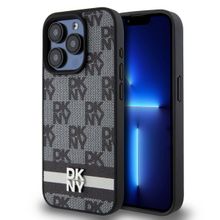 DKNY PU Leather Checkered Pattern and Stripe Zadní Kryt pro iPhone 13 Pro Max Black