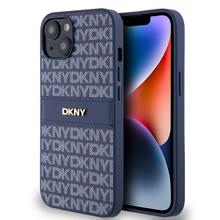 DKNY PU Leather Repeat Pattern Tonal Stripe Zadní Kryt pro iPhone 14 Blue