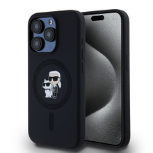 Karl Lagerfeld Liquid Silicone Karl and Choupette Magsafe Zadní Kryt pro iPhone 15 Pro Black