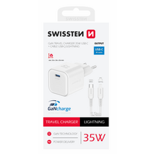 SWISSTEN SÍŤOVÝ ADAPTÉR GaN 1x USB-C 35W POWER DELIVERY BÍLÝ + DATOVÝ KABEL USB-C/LIGHTNING 1,2 M BÍLÝ