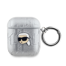 Karl Lagerfeld PU Embossed Karl Head Pouzdro pro AirPods 1/2 Silver