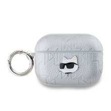 Karl Lagerfeld PU Embossed Choupette Head Pouzdro pro AirPods 3 Silver