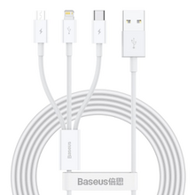 Baseus CAMLTYS-02 Superior Fast Charging Datový Kabel 3v1 USB-C, Lightning, MicroUSB 1.5m White