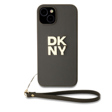 DKNY PU Leather Stack Logo Wrist Strap Zadní Kryt pro iPhone 13 Green