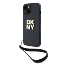 DKNY PU Leather Stack Logo Wrist Strap Zadní Kryt pro iPhone 13 Black