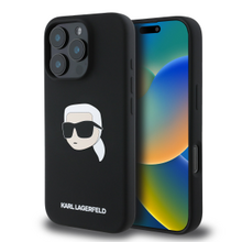 Karl Lagerfeld Liquid Silicone Karl Head MagSafe Zadní Kryt pro iPhone 16 Pro Black