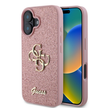 Guess PU Fixed Glitter 4G Metal Logo Zadní Kryt pro iPhone 16 Pink